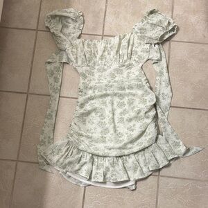 Floral Ruffle Mini Dress in Light Green